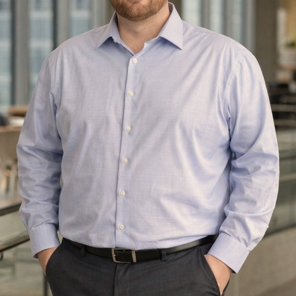 Calvin Klein Infinite Wrinkle Free Blue Square Button Up Men's Size 18 34/35 2XL